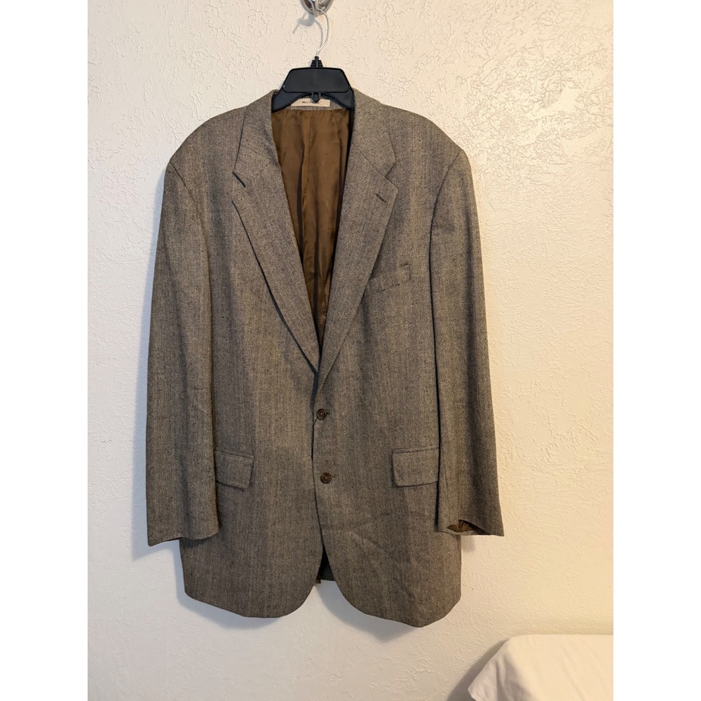 Chaps Ralph Lauren Silk Wool Herringbone Blazer Grey Brown 50 X Business